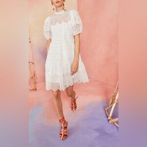Ulla Johnson Simone Puff Sleeve Eyelet Shift Dress Size 2‎ White Bridal Lace